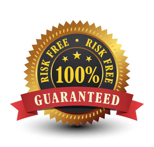 Powerfully Trusted 100 Risk Free Guaranteed Golden Badge With Red Ribbon  Vector Illustration Stock Illustration - Download Image Now - iStock