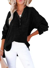 2026 Summer Hot Sale – 50% OFF🔥Womens Casual Gauze Button Neck Long Sleeve Oversized BlousesTops thumbnail 4