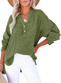 2026 Summer Hot Sale – 50% OFF🔥Womens Casual Gauze Button Neck Long Sleeve Oversized BlousesTops thumbnail 8