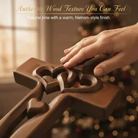 Hand-Carved Intertwined Hearts Wooden Cross thumbnail 3