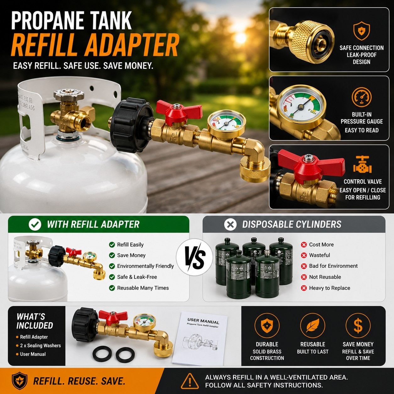 🔥 Summer Sale Upto 60% - Propane Refill Adapter thumbnail 2