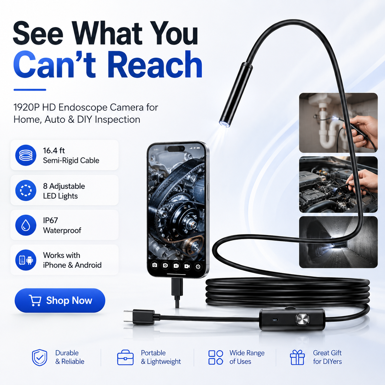 🔥Summer Sale Upto 60% Endoscope Camera with Light 📸
