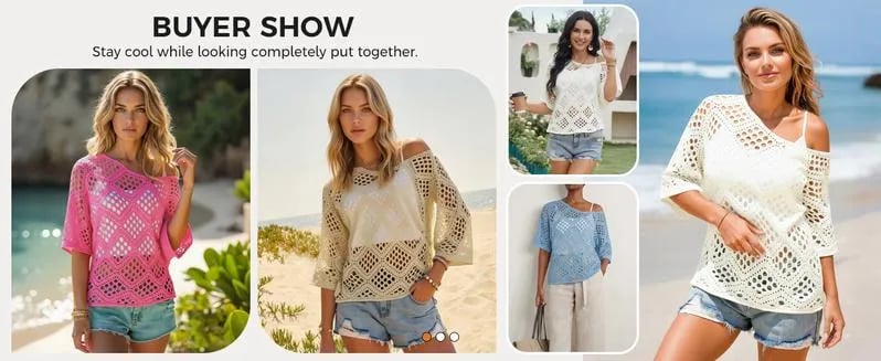 Fisoew Women's Bohemian-Inspired Beige Crochet Top with V-Neck #TikTokShopJumpstartSale Casual Chic