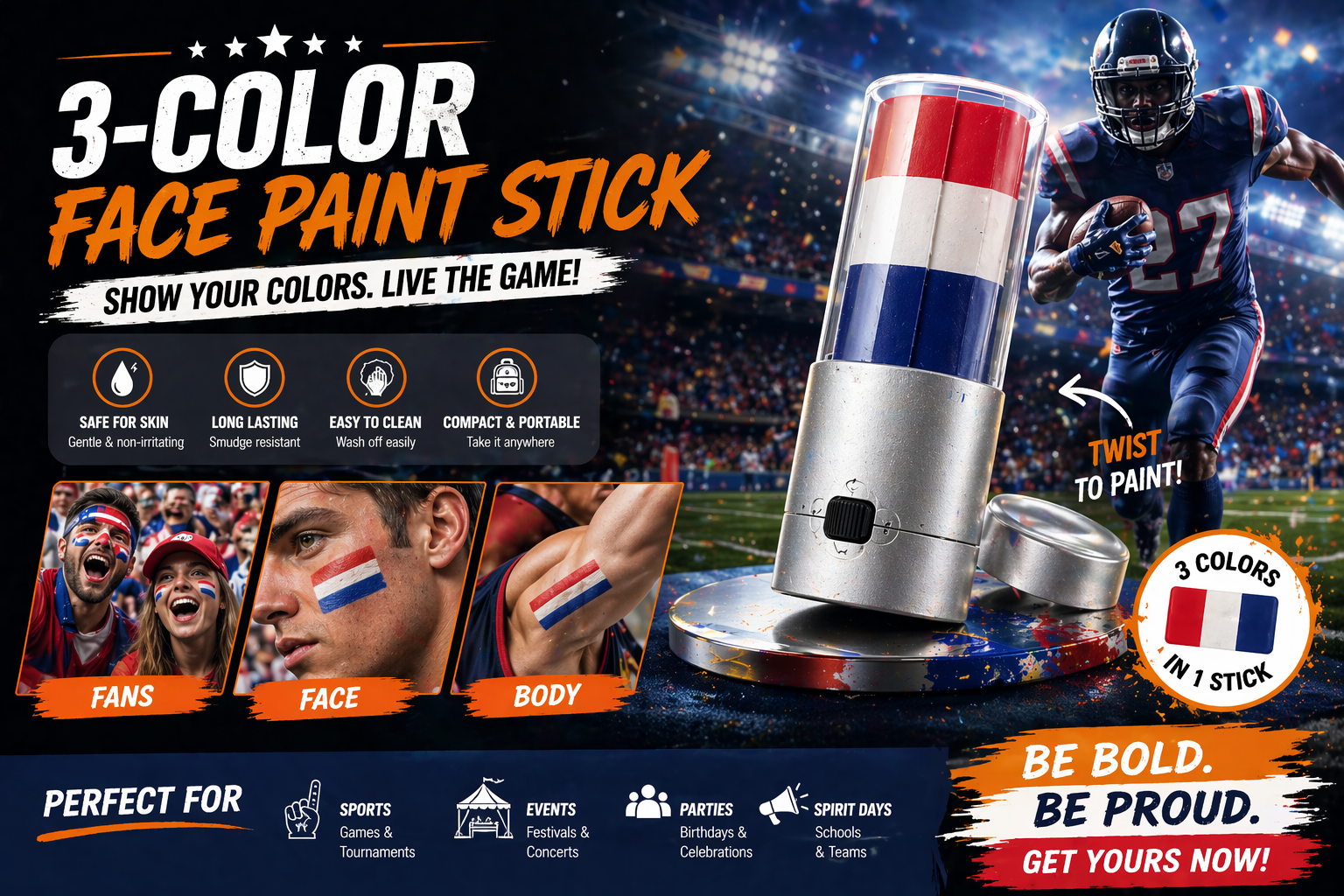 🔥🔥Hot Deal Summer SALE OFF UP TO 60%🔥🔥 Face Paint Stick Stripe Football Fan thumbnail 4