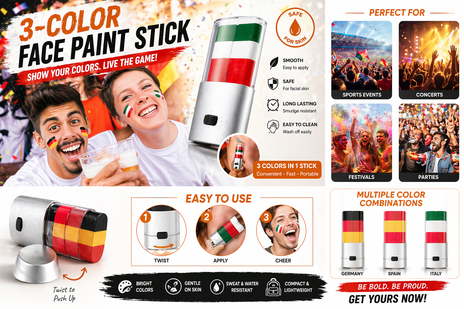🔥🔥Hot Deal Summer SALE OFF UP TO 60%🔥🔥 Face Paint Stick Stripe Football Fan thumbnail 3