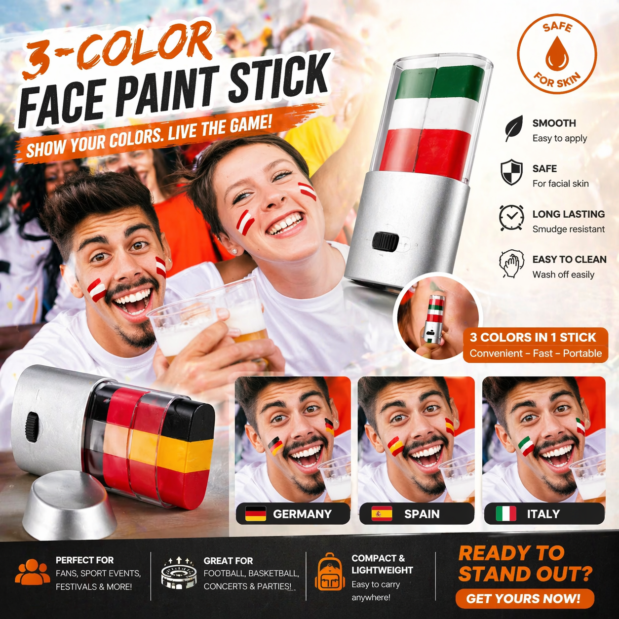 🔥🔥Hot Deal Summer SALE OFF UP TO 60%🔥🔥 Face Paint Stick Stripe Football Fan thumbnail 2