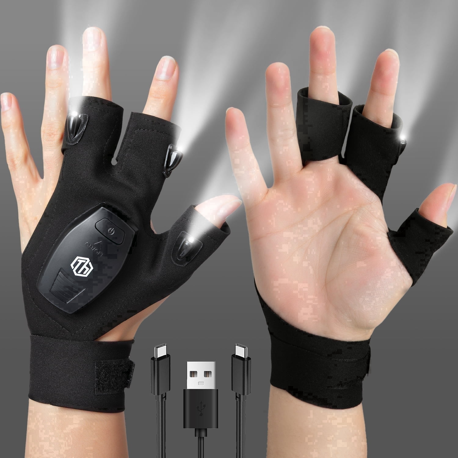 💥Make Dad Smile – Father’s Day 50% OFF❤️-LED Rechargeable Flashlight Gloves - Image 1