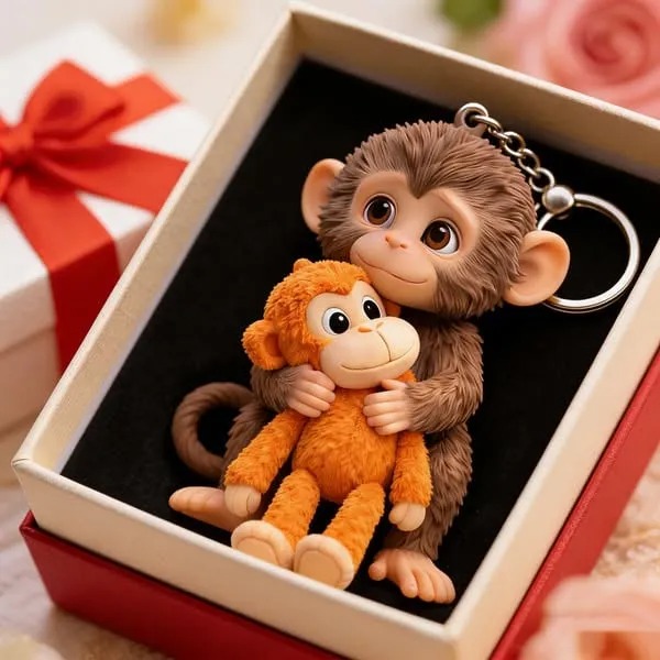 🐵 3D Viral Punch Monkey Keychain 💕🎁Emotional Gift for Animal Lovers, Family, Friends, Loved Ones thumbnail 5