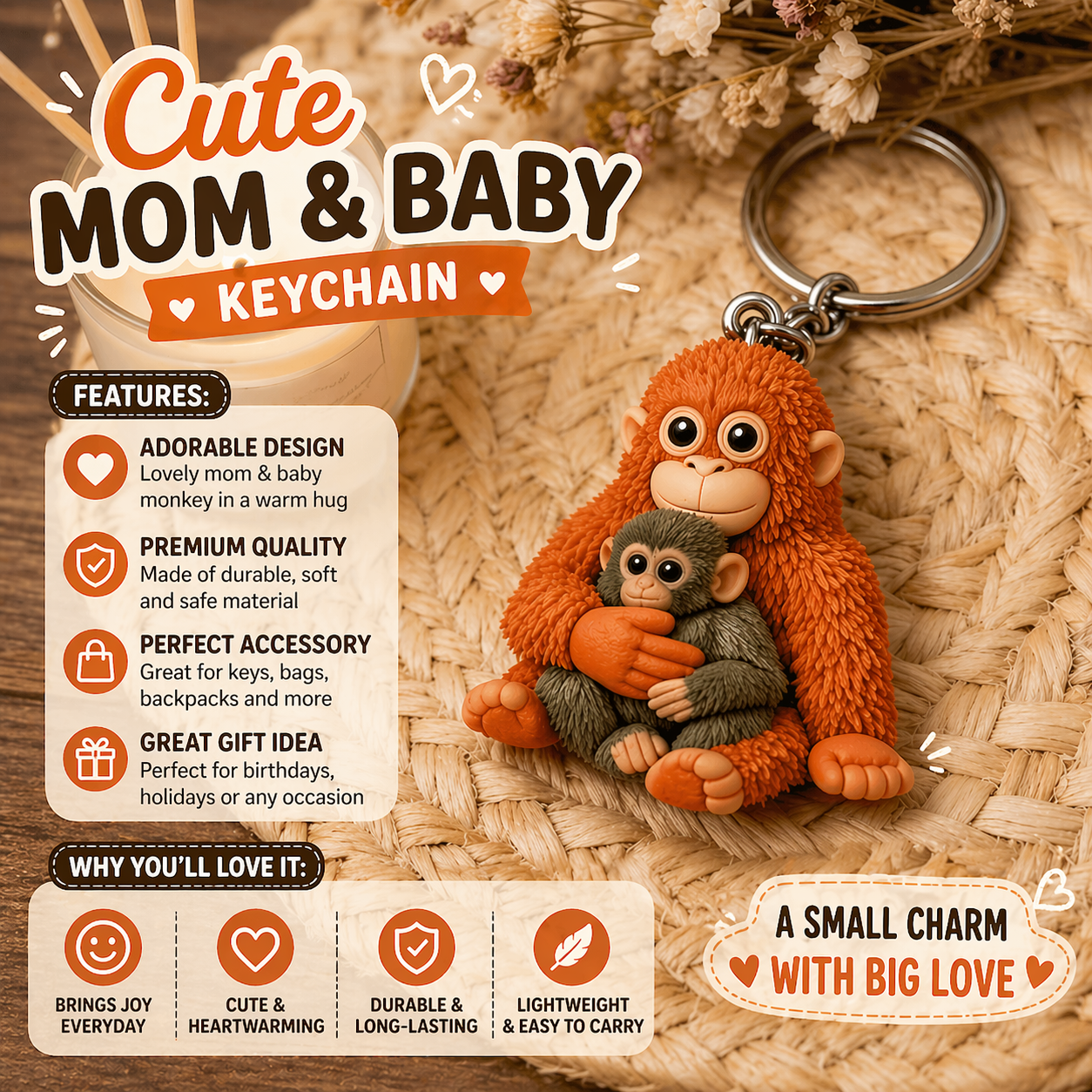 🐵 3D Viral Punch Monkey Keychain 💕🎁Emotional Gift for Animal Lovers, Family, Friends, Loved Ones - Image 1