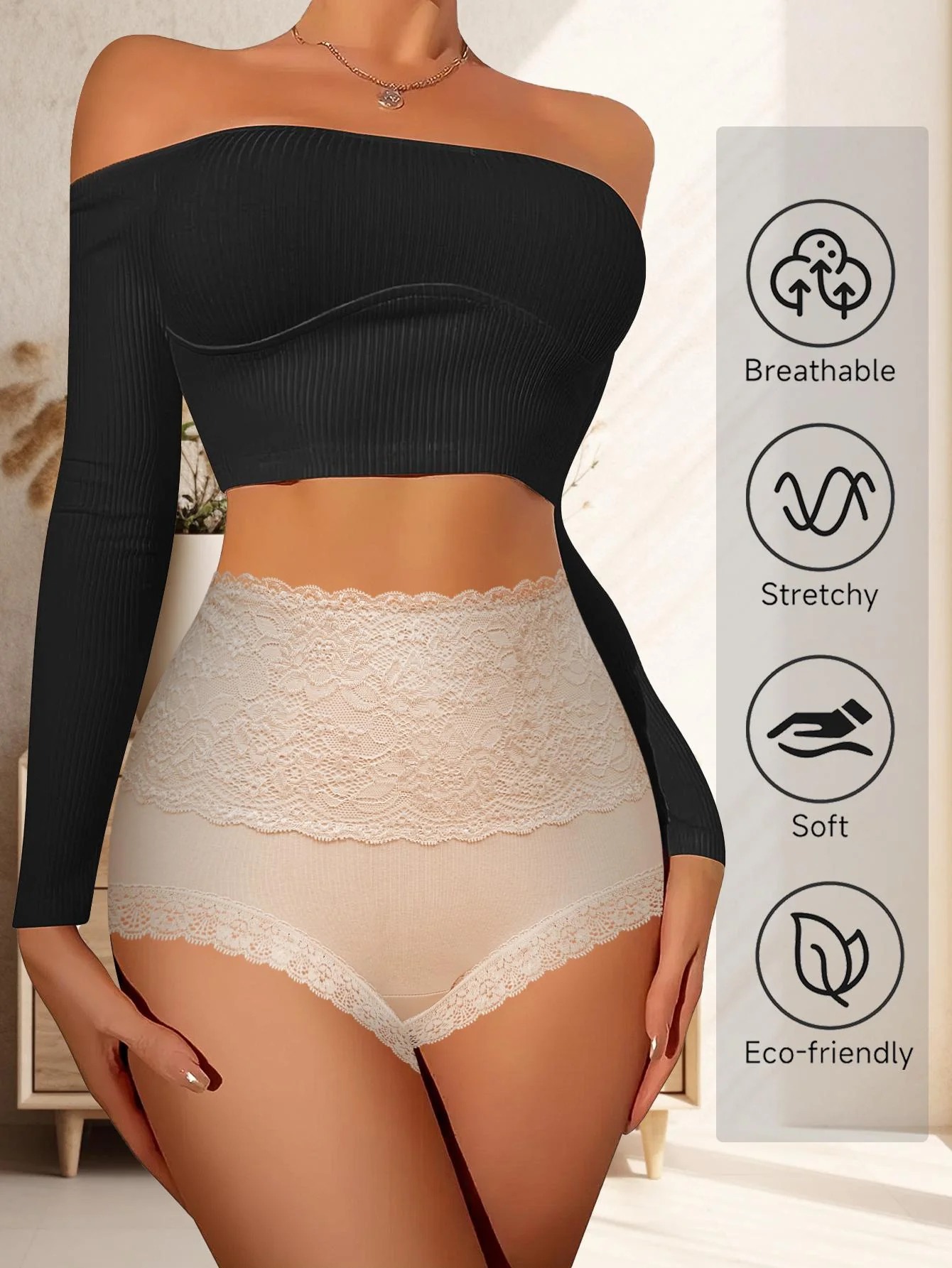 🔥Mother-Days SALE OFF UP TO 50%🔥Women's Floral Lace High Waist Hip Lifting Cotton Briefs (3 Pack / 6 Pack) thumbnail 3