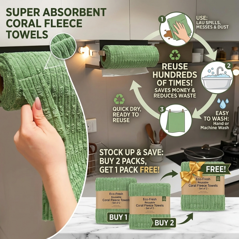 ✨BUY 2 GET 1 FREE✨ EcoWipe Anti-Bacteria Coral Fleece Kitchen Towels - Reusable & Super Absorbent - Image 1