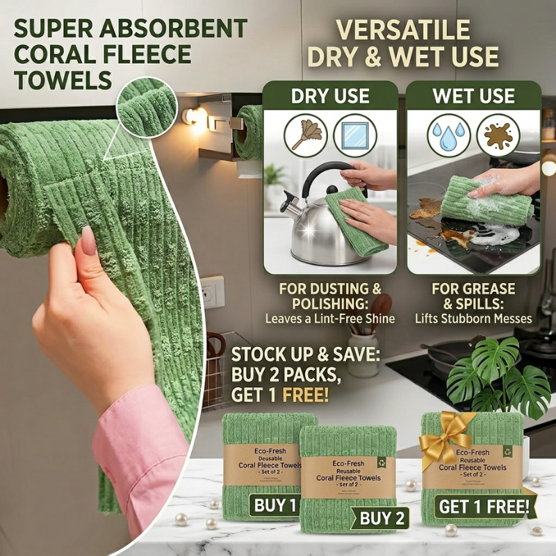 ✨BUY 2 GET 1 FREE✨ EcoWipe Anti-Bacteria Coral Fleece Kitchen Towels - Reusable & Super Absorbent thumbnail 4