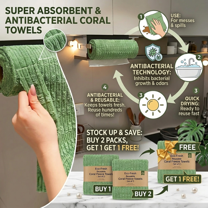 ✨BUY 2 GET 1 FREE✨ EcoWipe Anti-Bacteria Coral Fleece Kitchen Towels - Reusable & Super Absorbent thumbnail 7