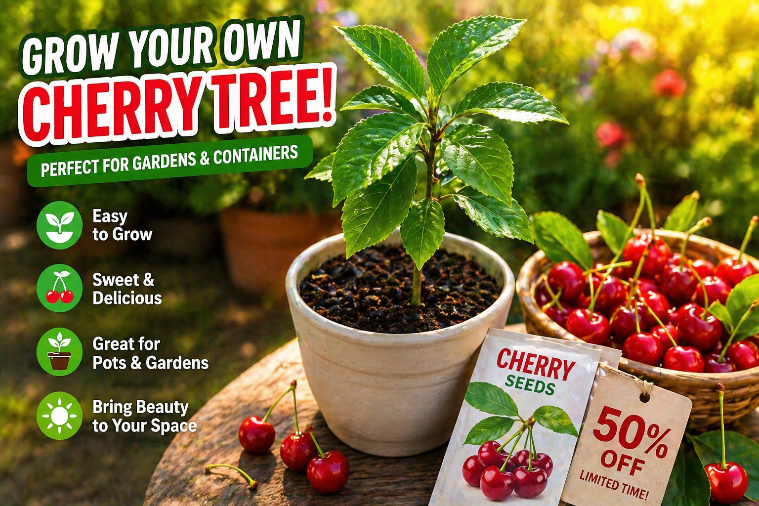 🎁 SPECIAL GIFT FOR GARDEN LOVERS 🍒 Grow Your Own Cherry Tree at Home – Perfect for Any Space - Image 1
