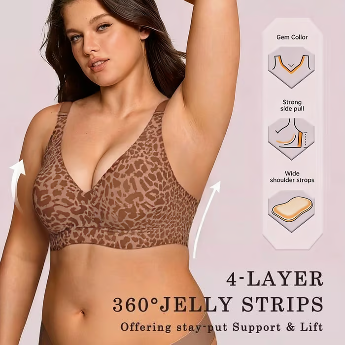 🏆LAST DAY SALE 50% OFF 🔥 Super Firming Leopard Print Jelly Bra | Women Wirefree Bras 👍No More Sagging Breasts thumbnail 5