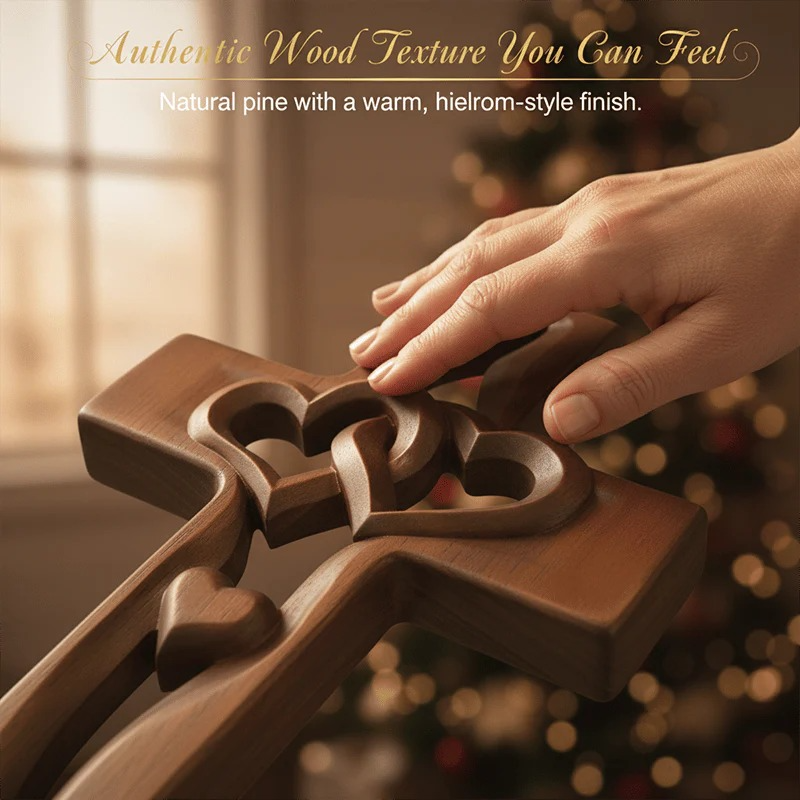 🔥Hand-Carved Intertwined Hearts Wooden Cross ❤️ Perfect Wedding & Anniversary Gift ✝️💞 thumbnail 6