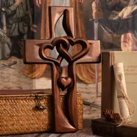 🔥💥 HOT DEAL Save Up To 50% OFF Hand-Carved Intertwined Hearts Wooden Cross thumbnail 1