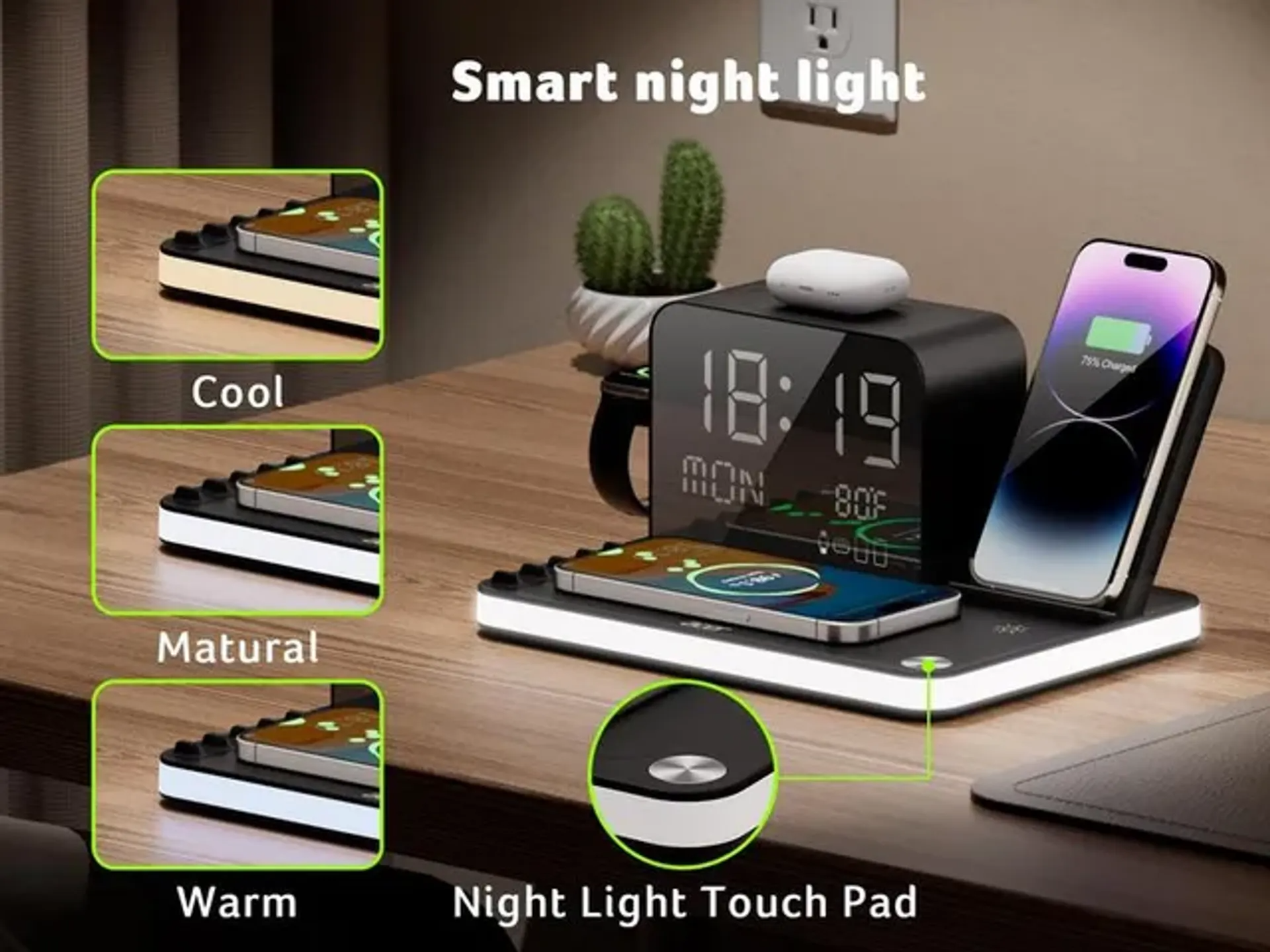 🔥🔥Hot Deal Summer SALE OFF UP TO 60%🔥💥7 in 1 Wireless Charging Station with Clock & Night Light thumbnail 2