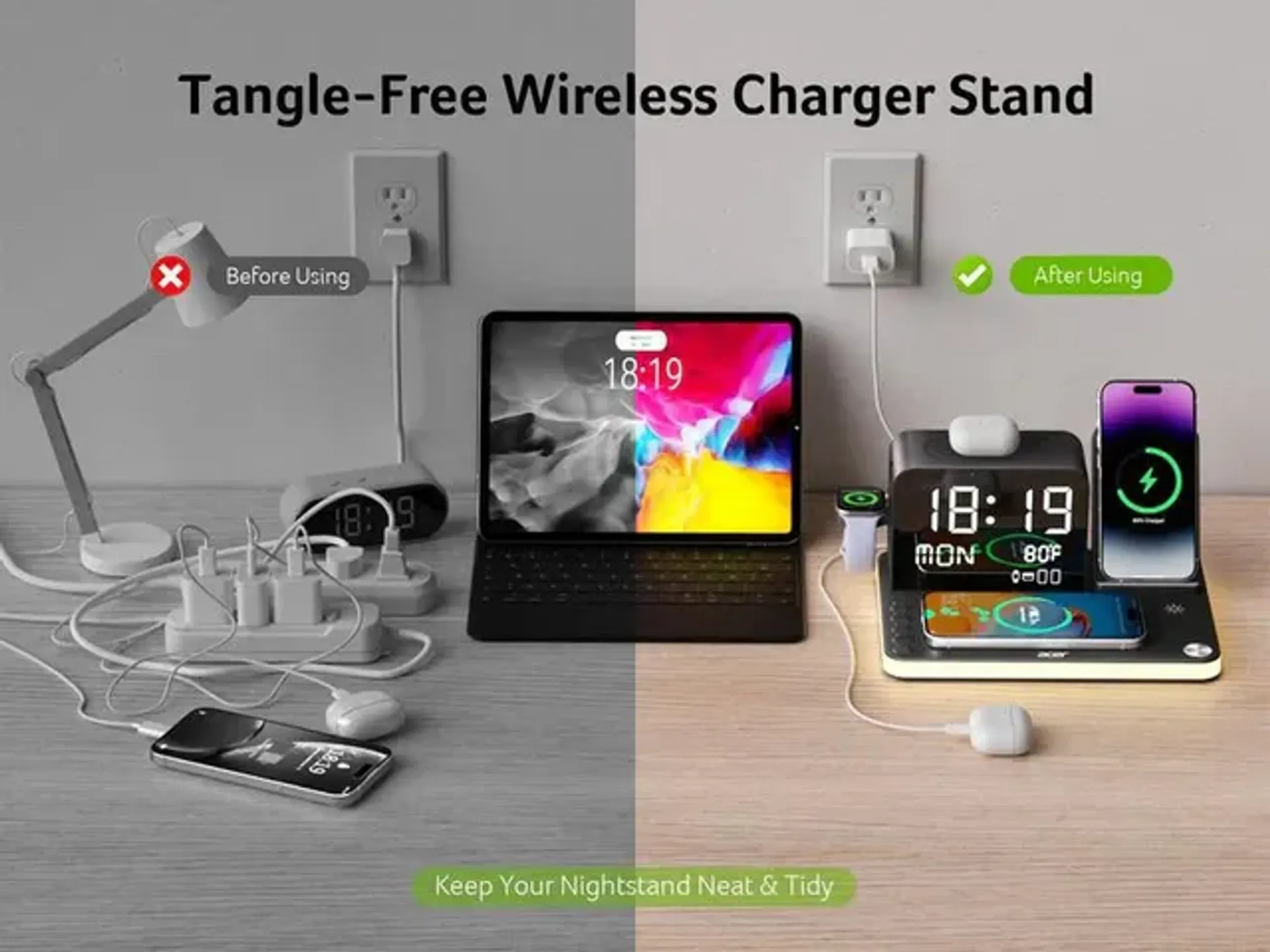🔥🔥Hot Deal Summer SALE OFF UP TO 60%🔥💥7 in 1 Wireless Charging Station with Clock & Night Light thumbnail 3