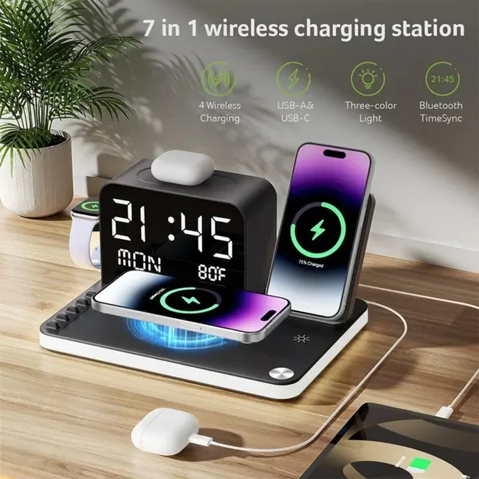 🔥🔥Hot Deal Summer SALE OFF UP TO 60%🔥💥7 in 1 Wireless Charging Station with Clock & Night Light thumbnail 7