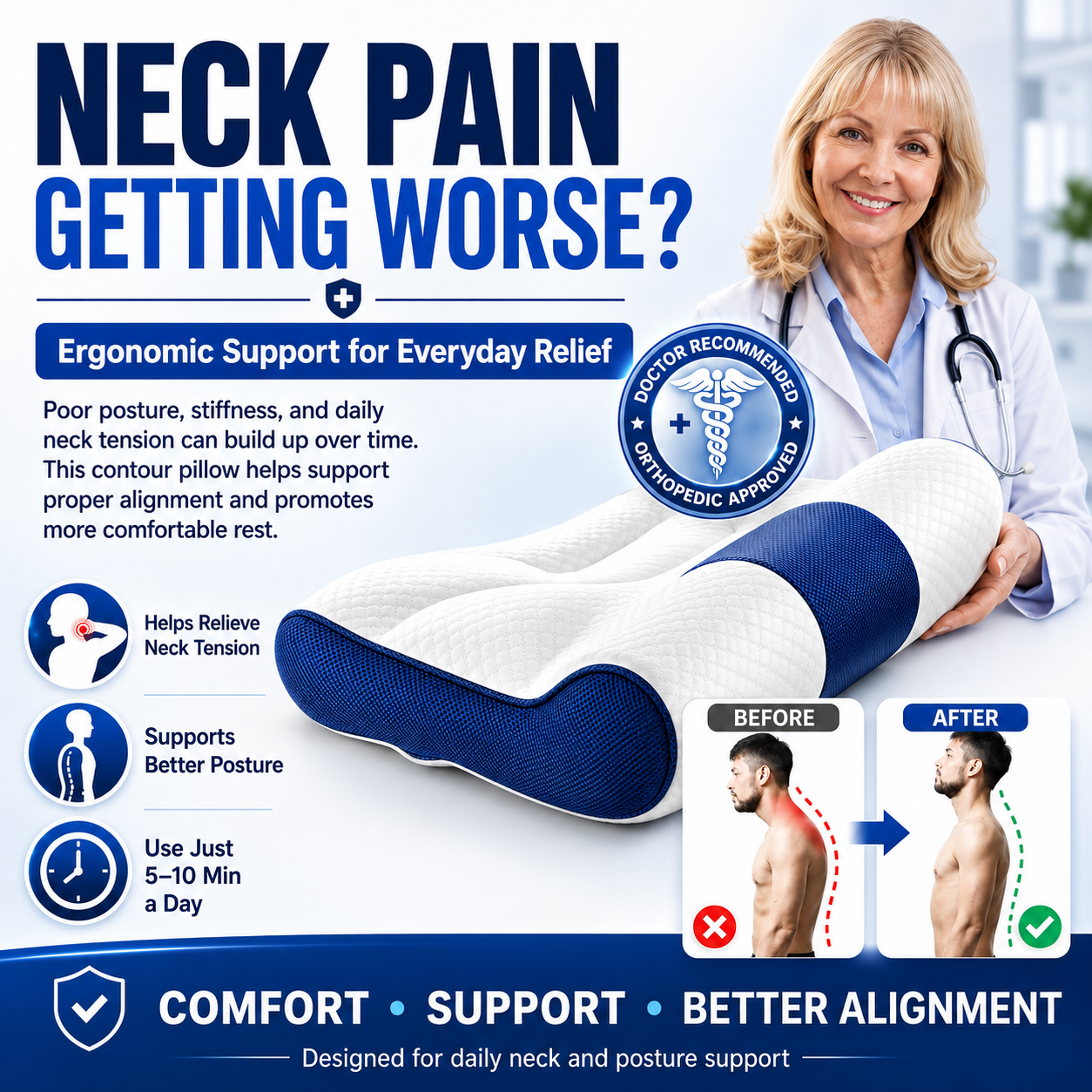 🔥 50% OFF TODAY – Sleep Better with Cervical Neck Support Pillow for Comfort & Posture Relief - Image 1
