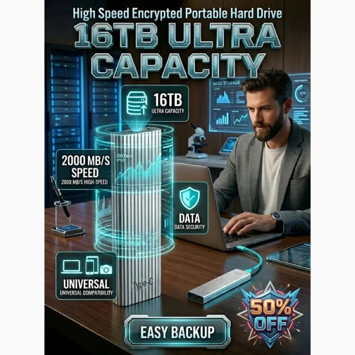 🏆Flash Sale⚡ 50K+ SOLD!🔥16TB Large-Capacity Type-C Portable Mini SSD - Image 1