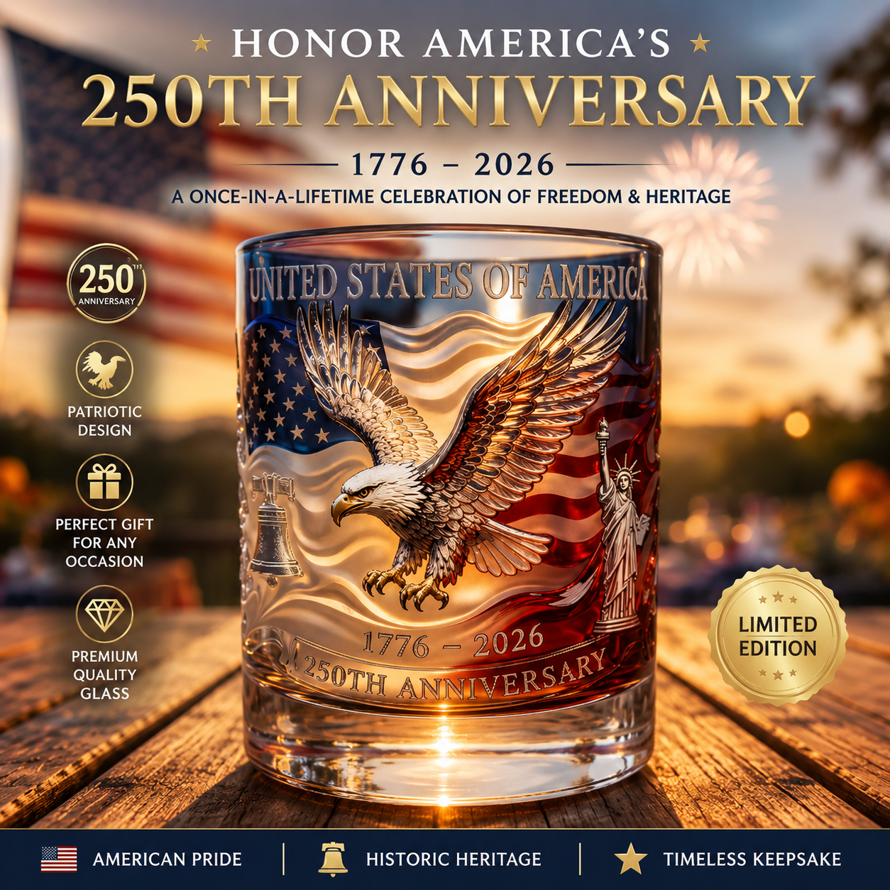 🎁 Father’s Day Gift Sale — 60%🔥USA 250th Anniversary Whiskey Glass 1776–2026 - Image 1