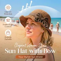 🔥🔥Hot Deal Summer SALE OFF UP TO 60%🔥🔥Woven Straw Sun Hat with Bow thumbnail 1