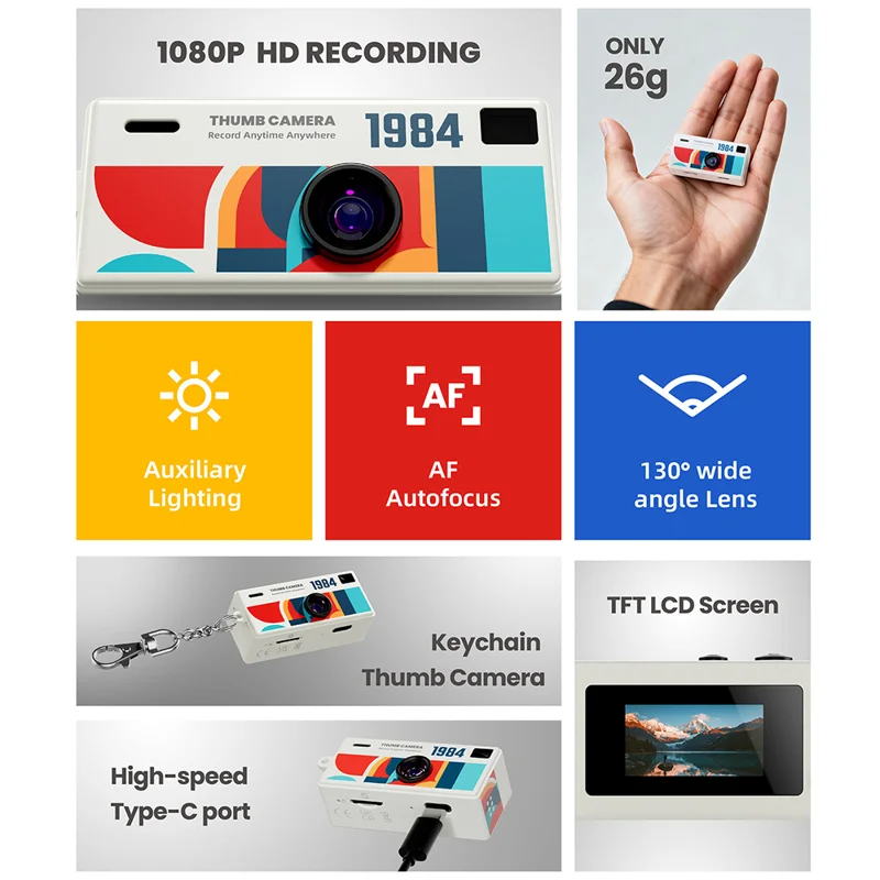 🔥Last Day 50% OFF🔥Thumb Camera with Keychain 1080P HD Mini Video Recorder for Kids Birthday Gift thumbnail 5