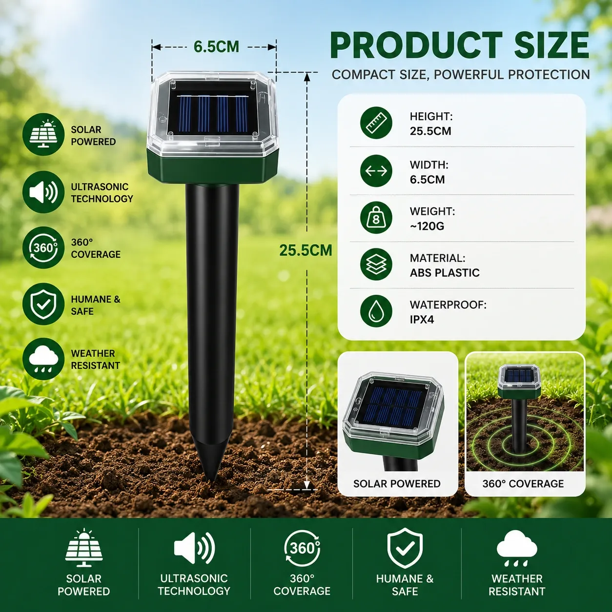 🔥Hot Deal Summer SALE OFF UP TO 60% Solar Powered Waterproof Screw Mole Repellent thumbnail 9