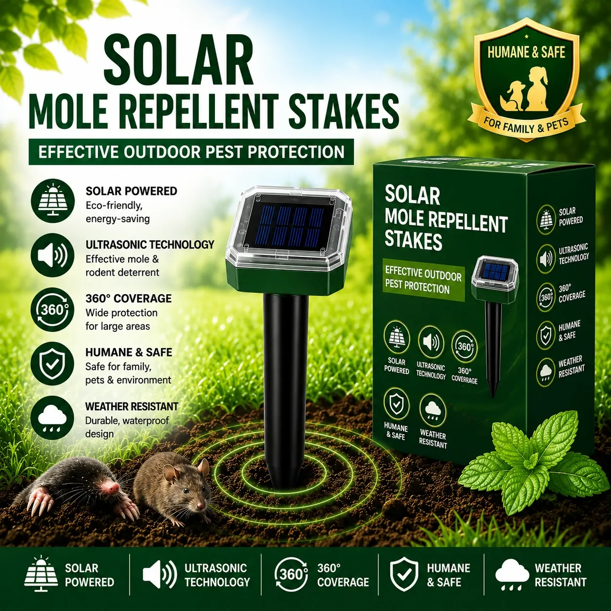 🔥Hot Deal Summer SALE OFF UP TO 60% Solar Powered Waterproof Screw Mole Repellent - Image 1