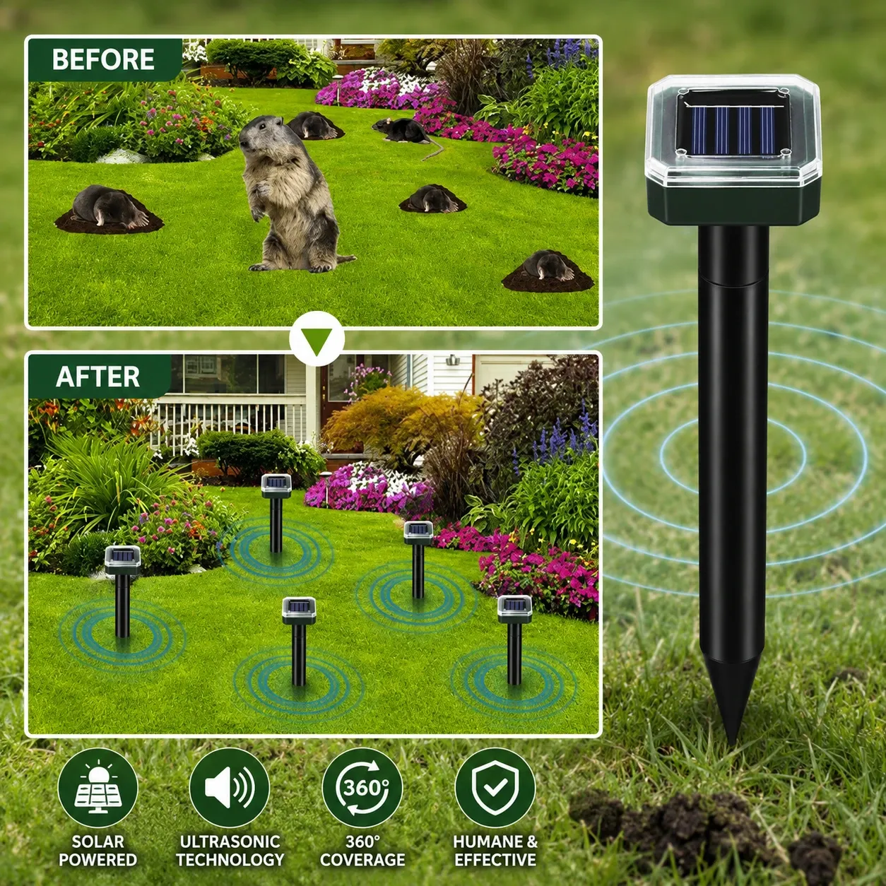 🔥Hot Deal Summer SALE OFF UP TO 60% Solar Powered Waterproof Screw Mole Repellent thumbnail 3