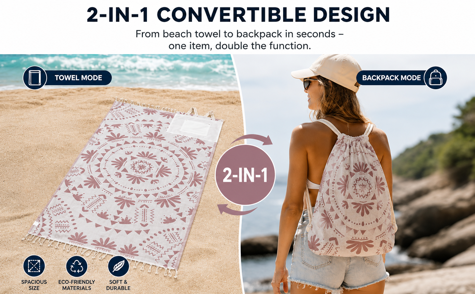 🔥🔥Hot Deal Summer SALE OFF UP TO 60%🔥🔥2-in-1 Towel Backpack with Zipper Pocket - Image 1