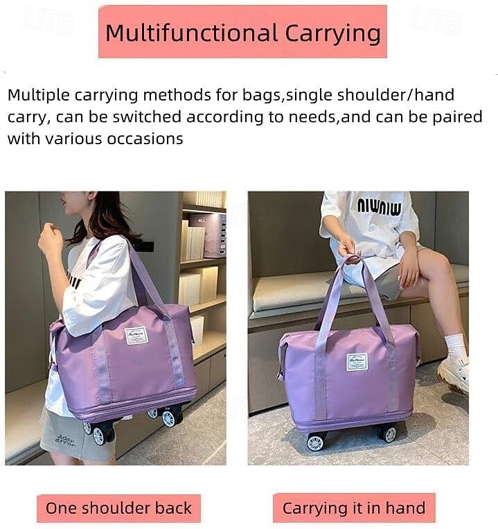 Large Capacity Travel Bag, Rolling Duffle with Spinner Wheels, Waterproof Weekender Tote, Dry Wet Separation, Laptop Compartment, for Business, Gym, Camp 2026 - GBP £21.99 –P2