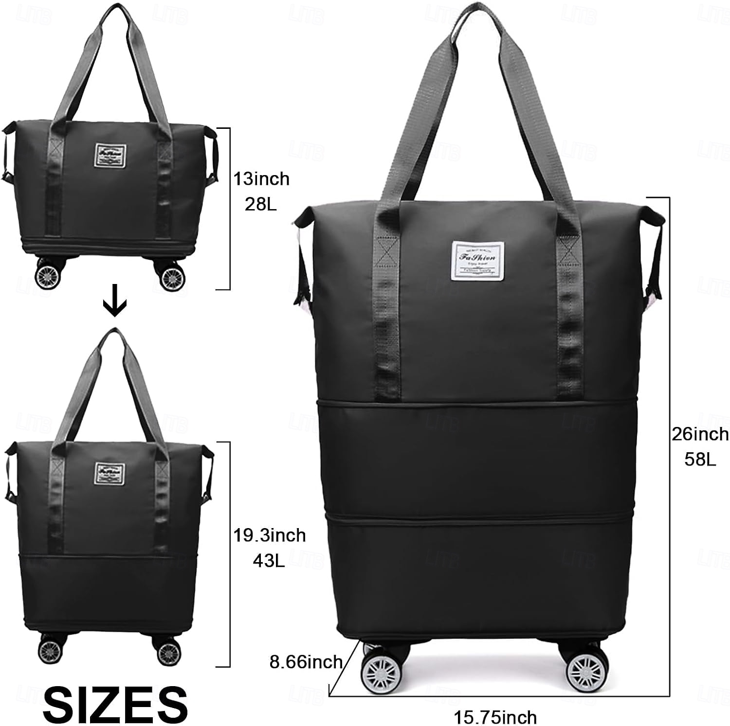 Large Capacity Travel Bag, Rolling Duffle with Spinner Wheels, Waterproof Weekender Tote, Dry Wet Separation, Laptop Compartment, for Business, Gym, Camp 2026 - GBP £21.99 –P3