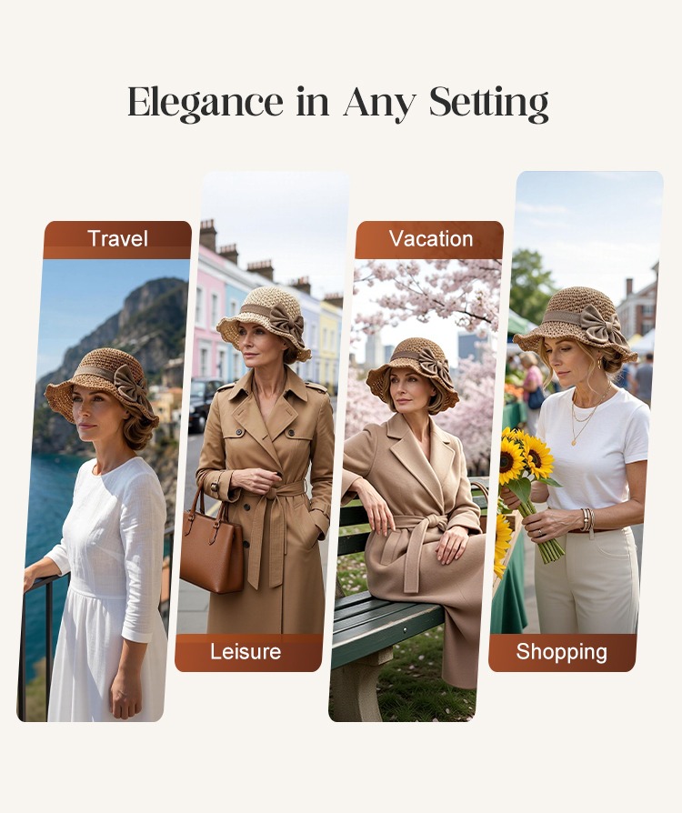 🔥 Hot Sale 60% OFF🔥Elegant Woven Straw Sun Hat with Bow thumbnail 3