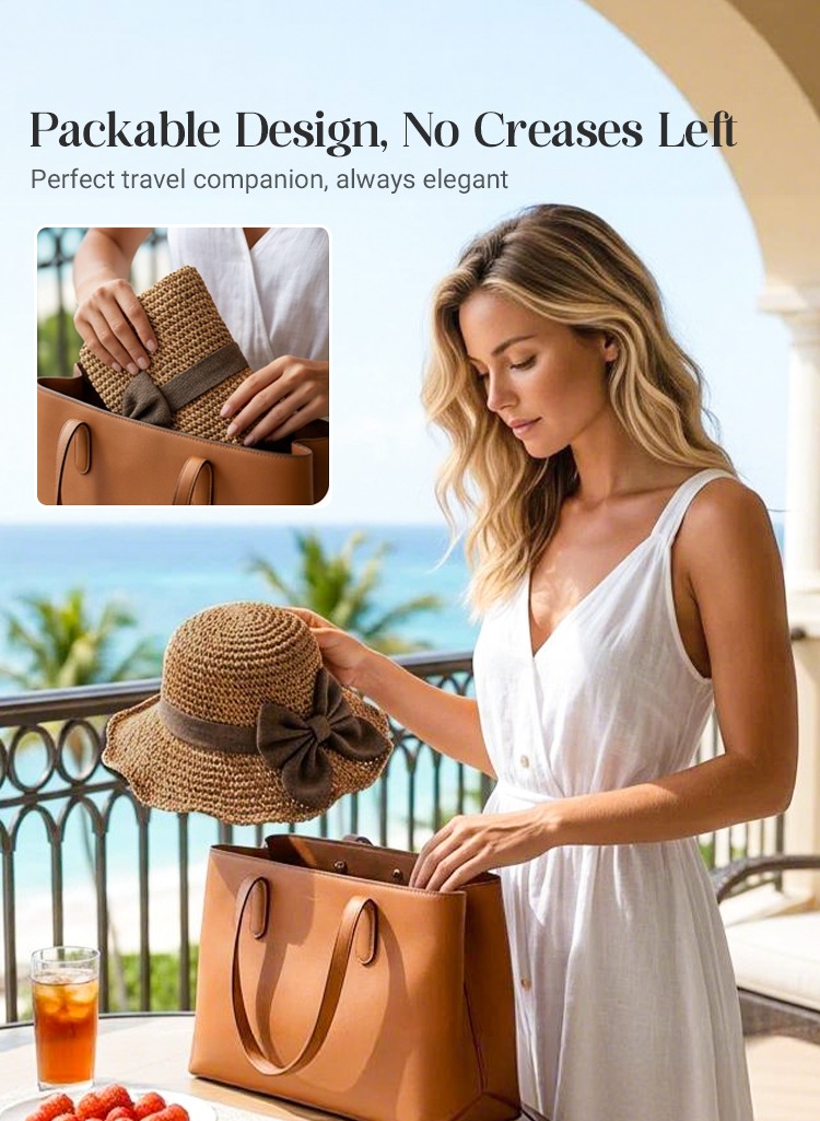 🔥 Hot Sale 60% OFF🔥Elegant Woven Straw Sun Hat with Bow thumbnail 6