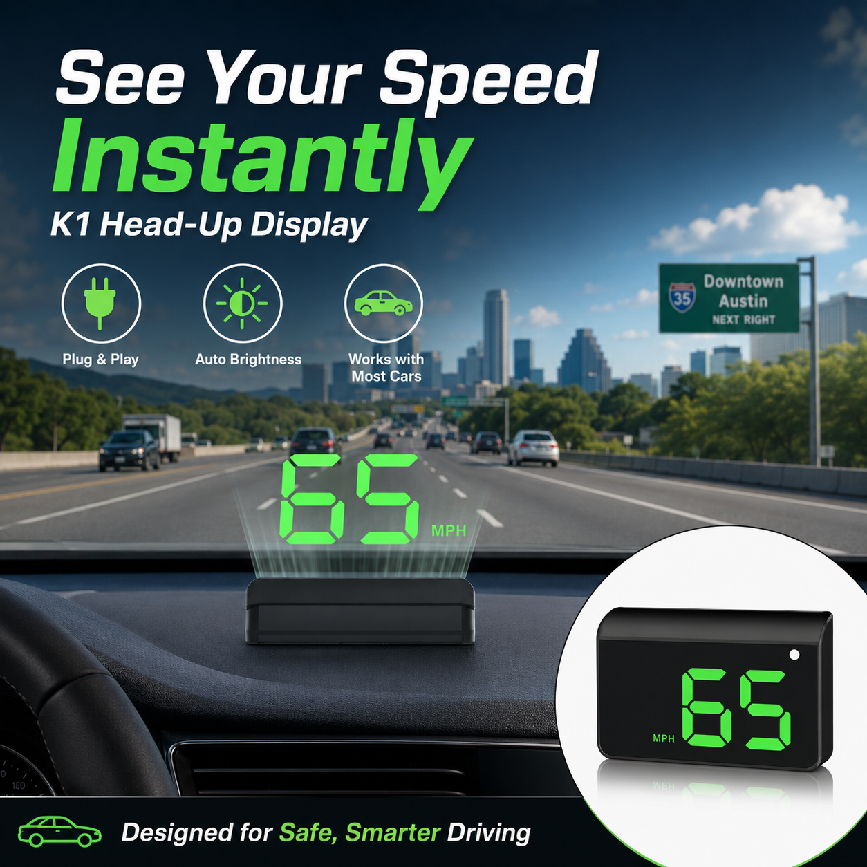 🔥 Summer Sale Upto 60% Head-Up Display Car GPS Digital Speedometer - Image 1