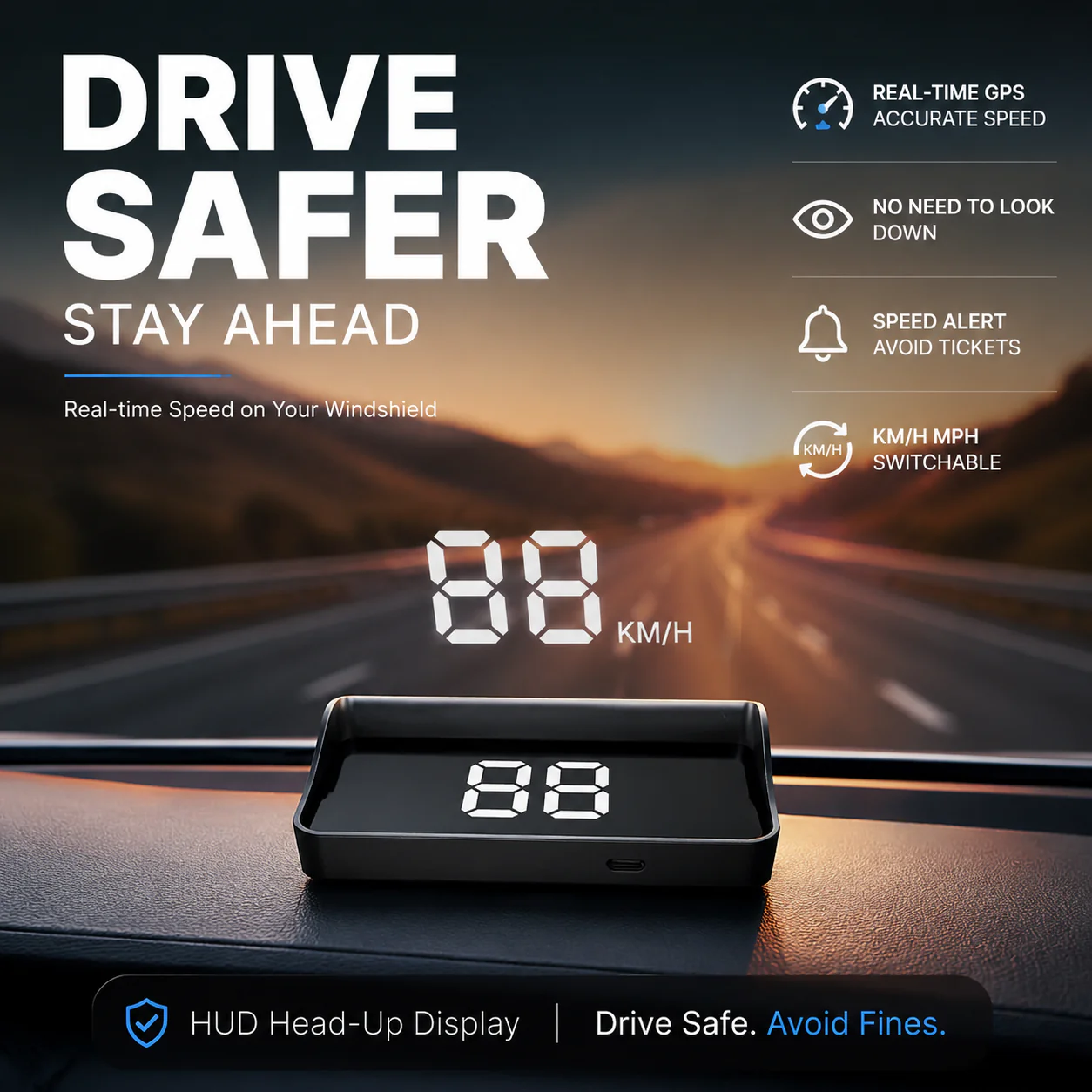 🔥 Summer Sale Upto 60% Head-Up Display Car GPS Digital Speedometer thumbnail 3