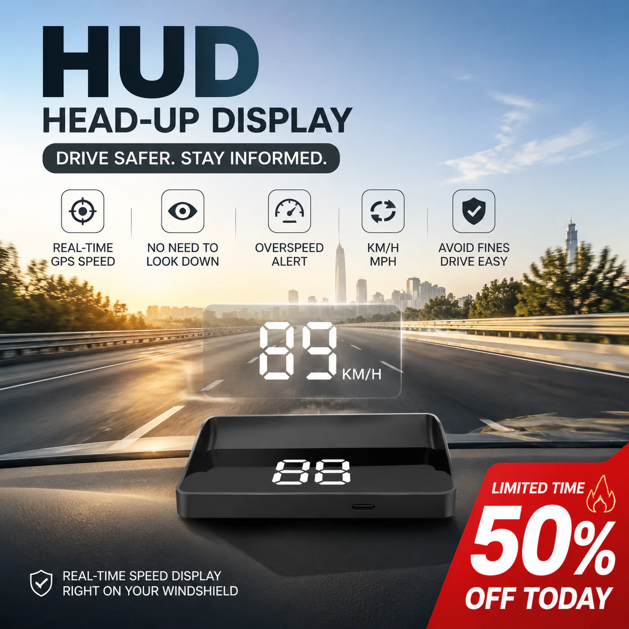 🔥 Summer Sale Upto 60% Head-Up Display Car GPS Digital Speedometer