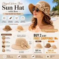 🔥 Hot Sale 60% OFF🔥Elegant Woven Straw Sun Hat with Bow thumbnail 1