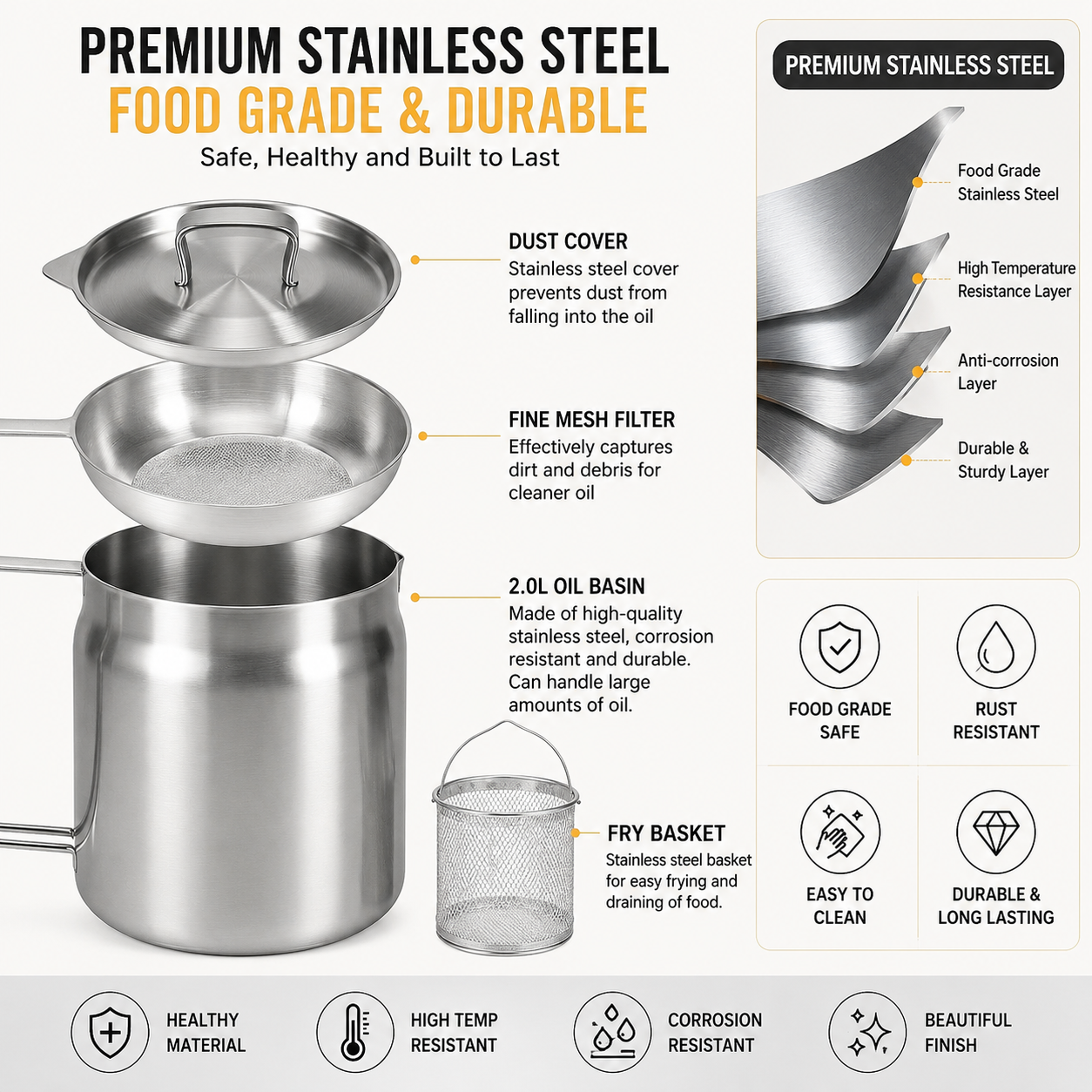 🔥Hot Summer Deal – Up To 20% OFF 🔥- Crisp & Clean Fry Pot (Stainless Steel) 🍳 thumbnail 2