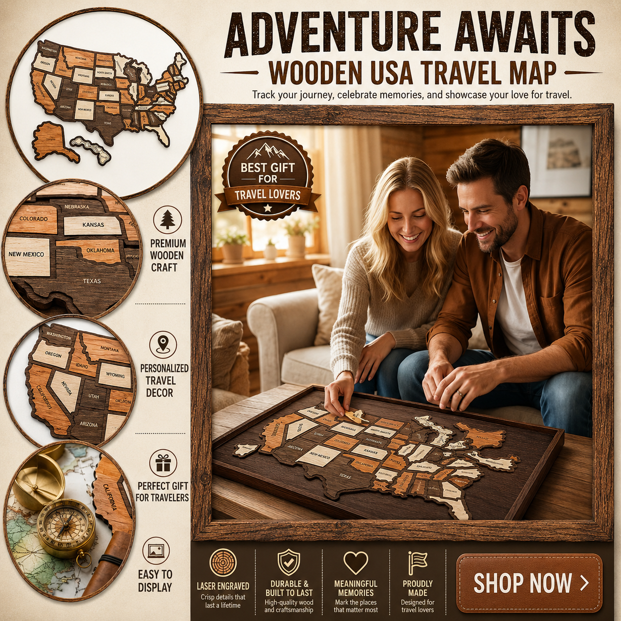 🔥Last Day 60% OFF ✈️ Wooden USA Travel Map Puzzle🧩A Stylish Way to Track Your Journey & Memories - Image 1