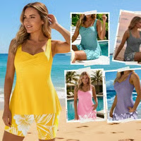 🔥👙Hot Deal Summer SALE OFF UP TO 60%🌊🔥 Two-piece Body Covering Surplice Tankini Printed Boxer Swimsuit thumbnail 3