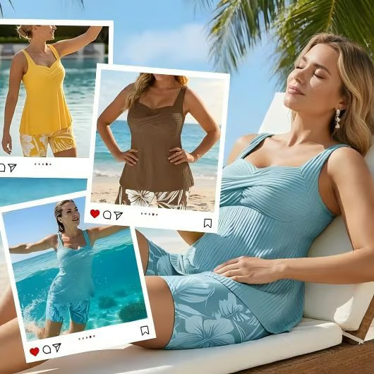 🔥👙Hot Deal Summer SALE OFF UP TO 60%🌊🔥 Two-piece Body Covering Surplice Tankini Printed Boxer Swimsuit thumbnail 4