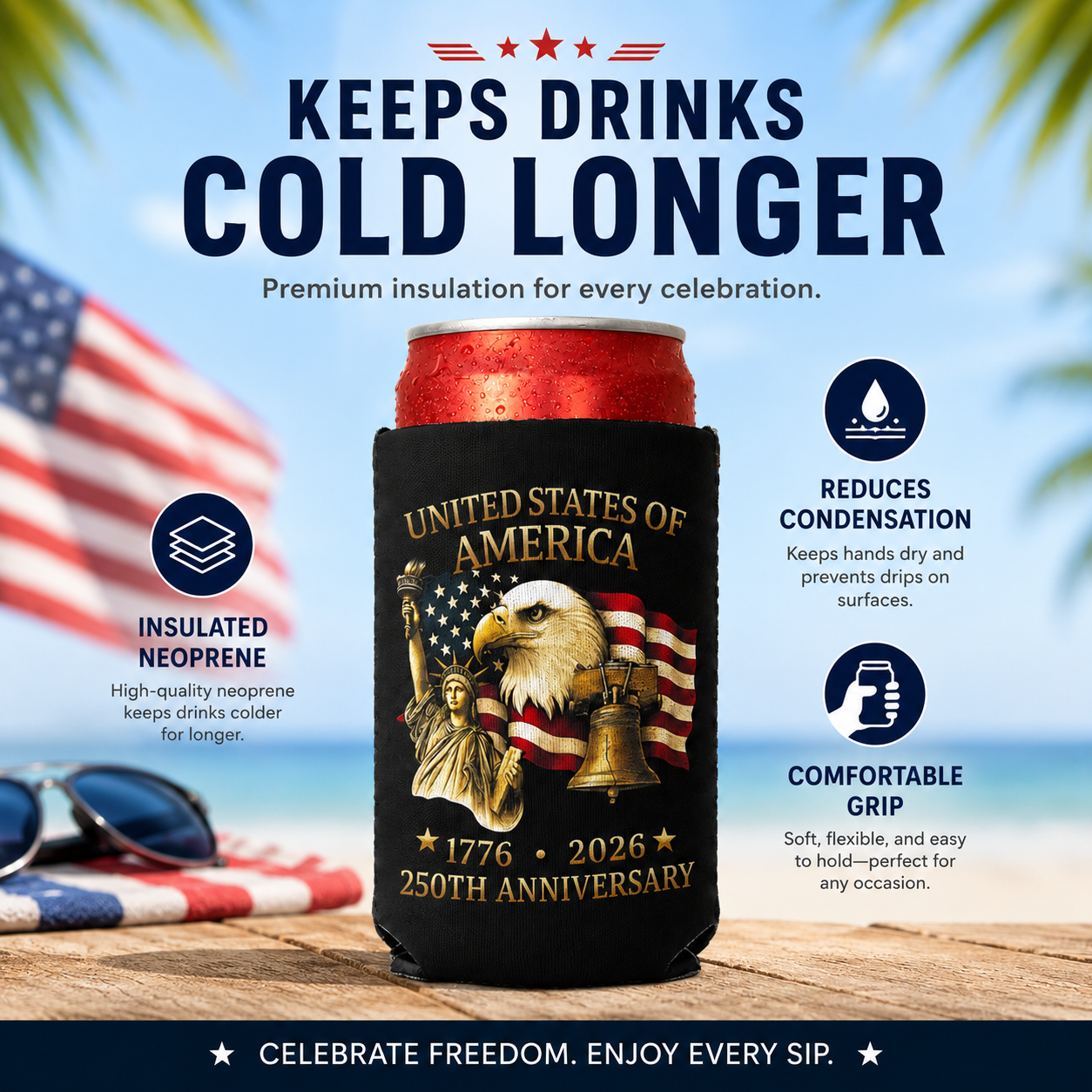 🔥 Hot Sale 59% OFF 4th Of July Usa 250th Anniversary - Can Cooler thumbnail 4