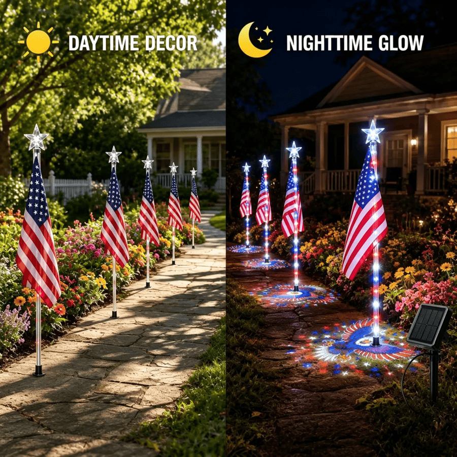 ✨Last Day: 49% OFF🔥American Flag Pathway Lights – Red, White & Blue Yard Glow for 250th Independence Celebration US thumbnail 6