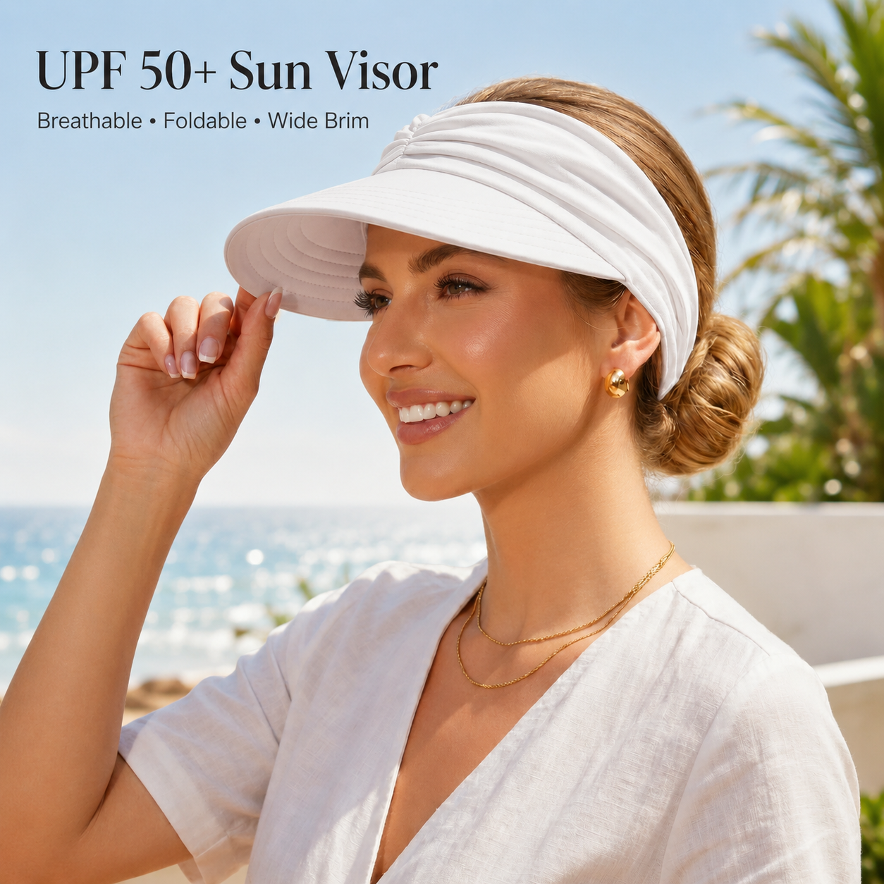 🔥 Summer Sale 50% Off 🔥Women’s UPF 50+ Wide Brim Sun Visor Hat – Breathable & Foldable - Image 1