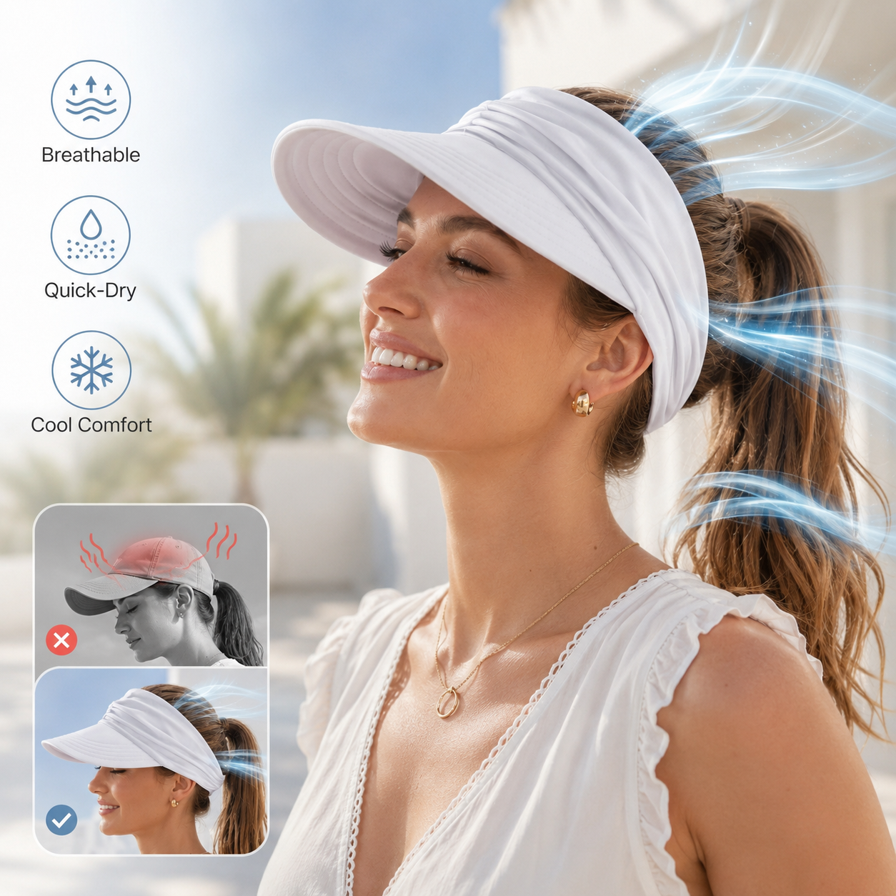 🔥 Summer Sale 50% Off 🔥Women’s UPF 50+ Wide Brim Sun Visor Hat – Breathable & Foldable thumbnail 3