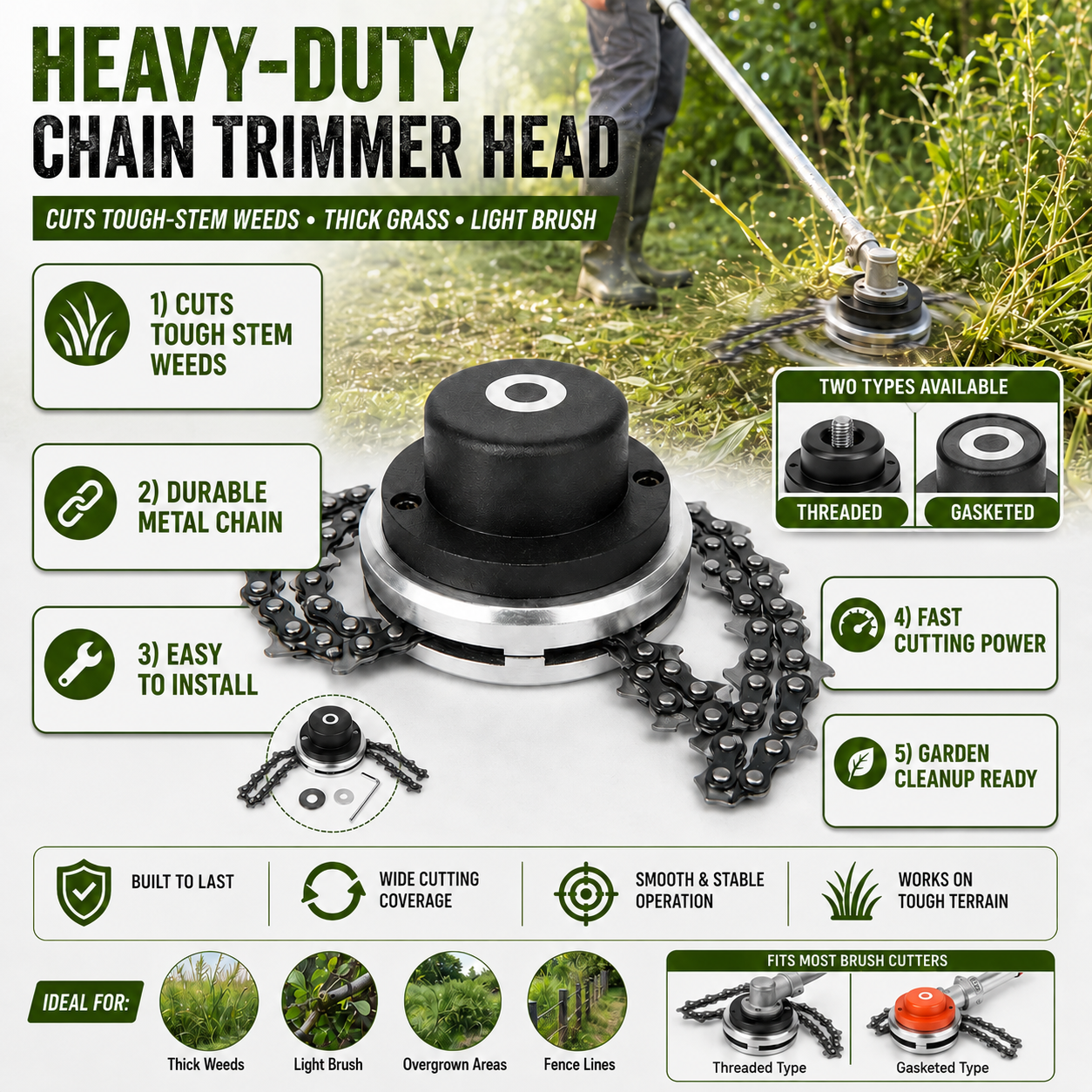 🔥 Hot Sale 59% OFF 🌿 Heavy-Duty Chain Trimmer Head - 🪵 Cuts More Than Regular Grass - Image 1
